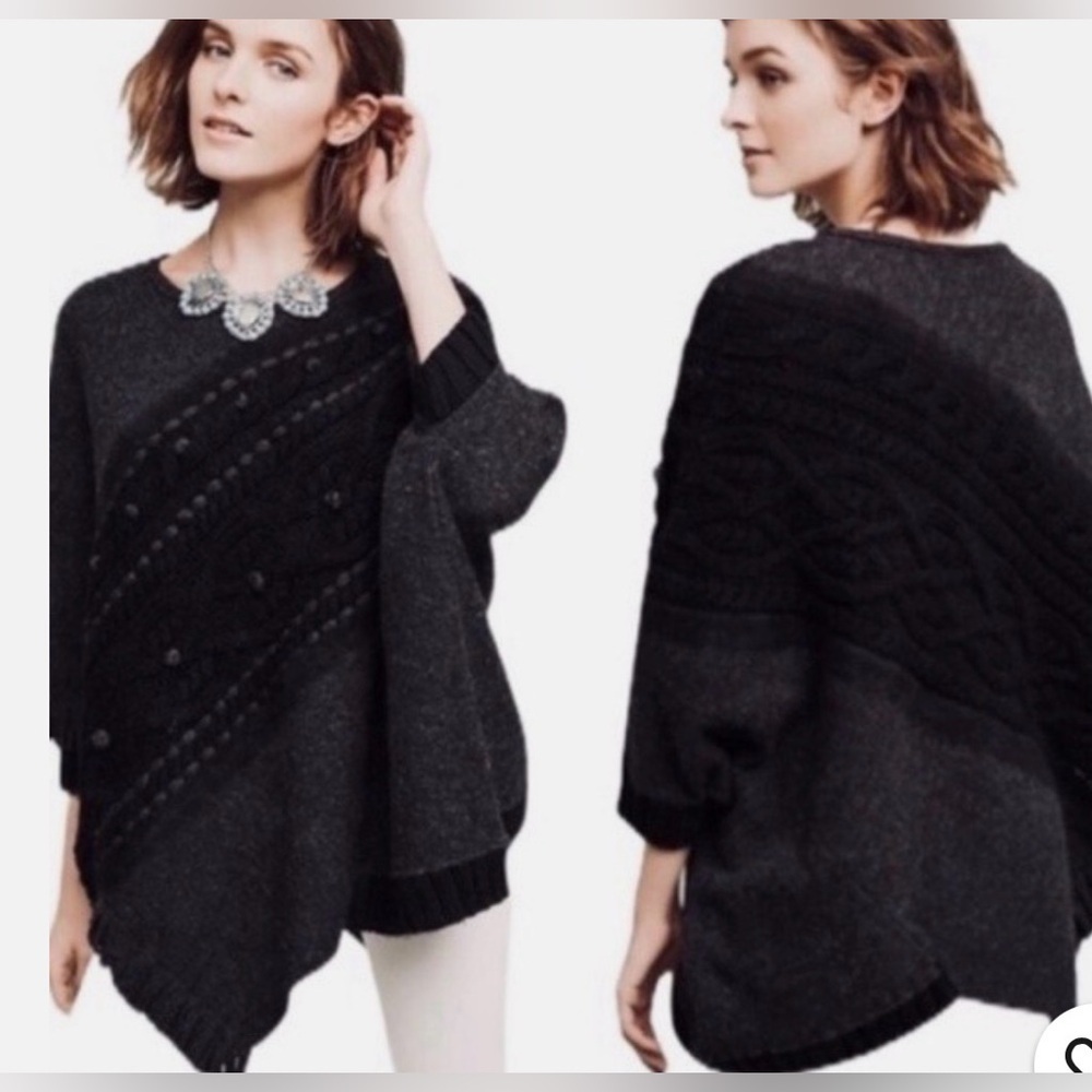 Anthropologie Sleeping On Snow Cabled Catillon Alpaca Wool Pull Over Poncho